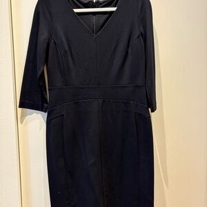 Ann Taylor Black Sheath Dress V-Neck 3/4 Sleeve